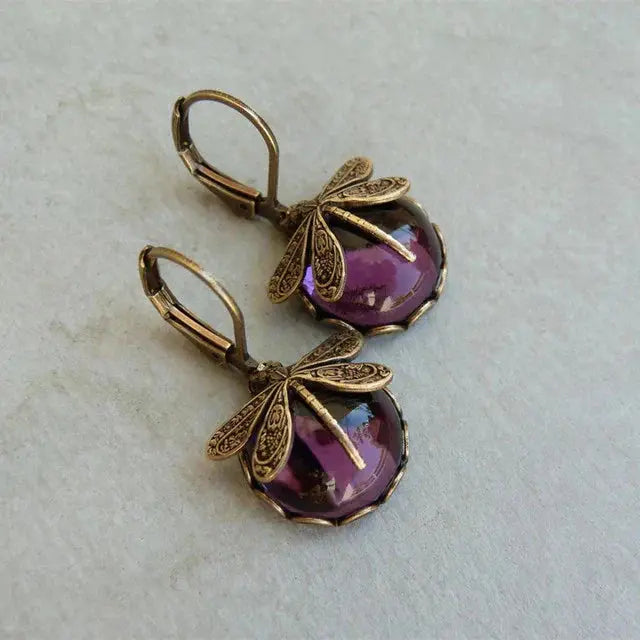 Pendientes Esfera Libélula en Oro Antiguo