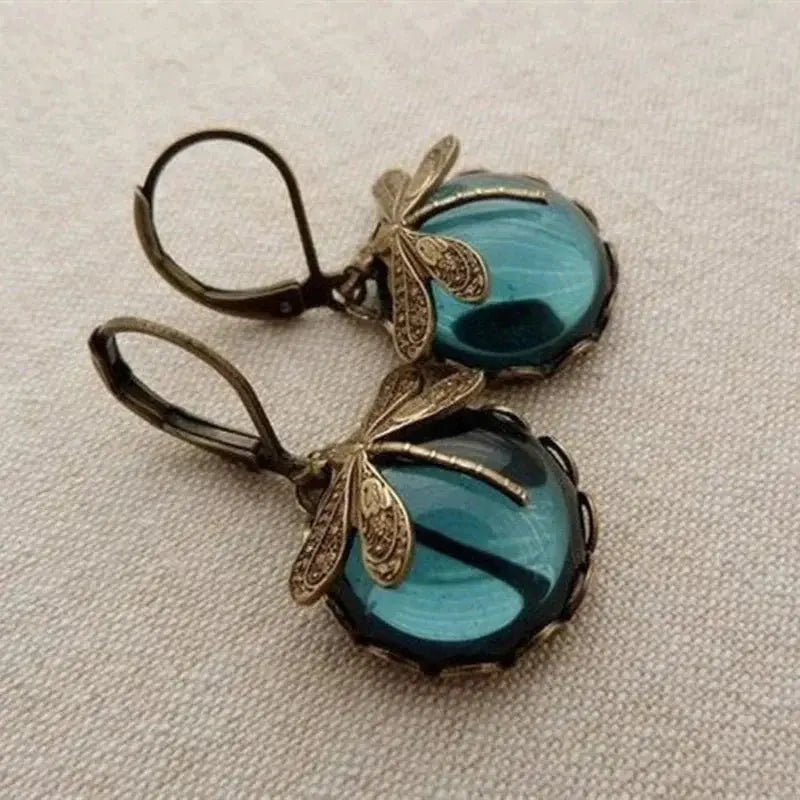 Pendientes Esfera Libélula en Oro Antiguo