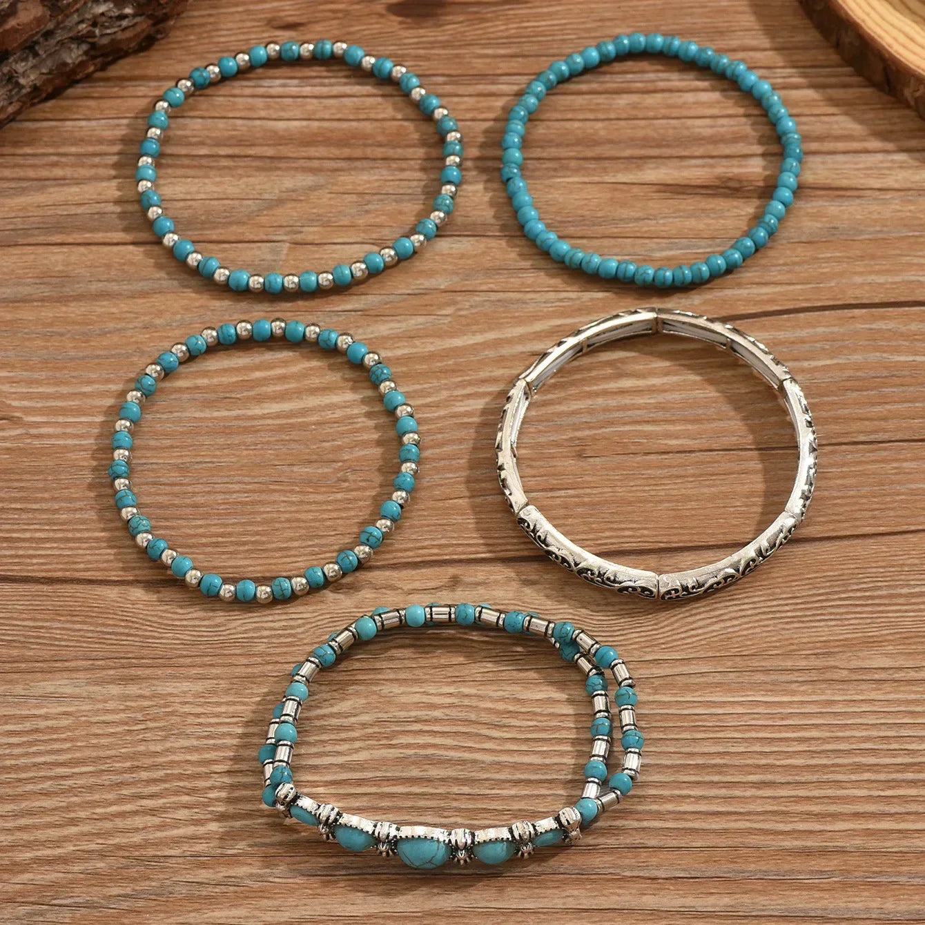 Conjunto de Pulseras Boho con Cuentas de Turquesa