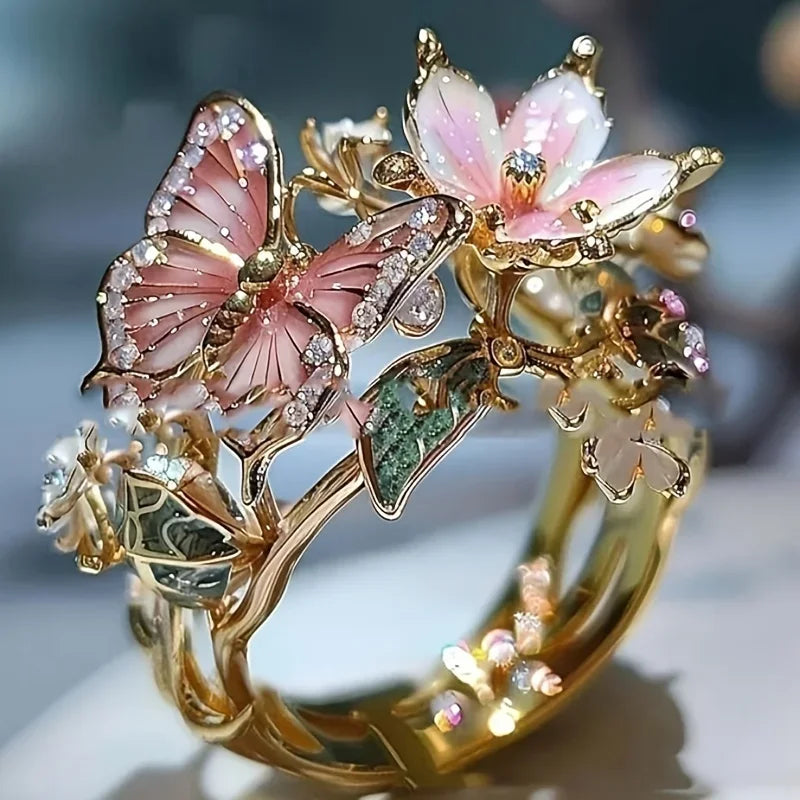 Anillo Mariposa de Naturaleza Brillante con Zirconia