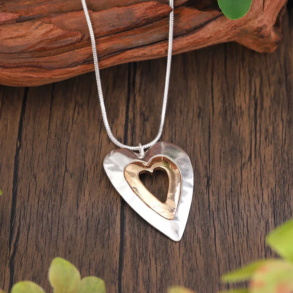 Collar Colgante en Forma de Corazón de Plata y Oro Vintage