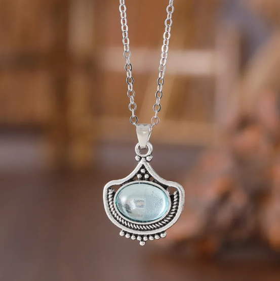 Conjunto de Collar y Pendientes Vintage con Gemas Ovaladas Azules