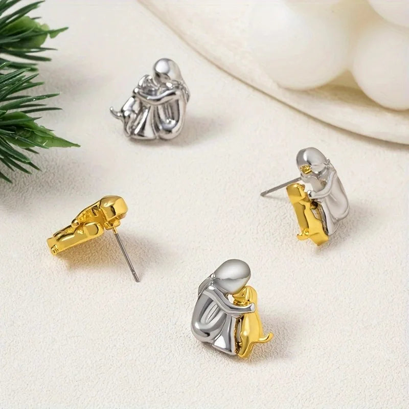Pendientes Hug en Dos Tonos, Plata y Oro