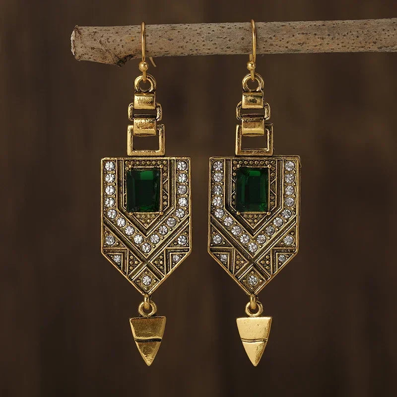 Pendientes Geométricos Vintage en Oro y Verde