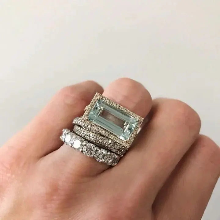 Conjunto de Anillos de Plata Vintage con Turquesa de Vidrio