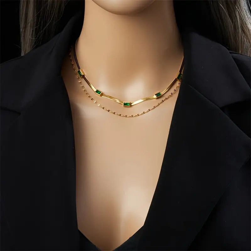 Collar de Capa Doble Sorella Gem en Oro Retro