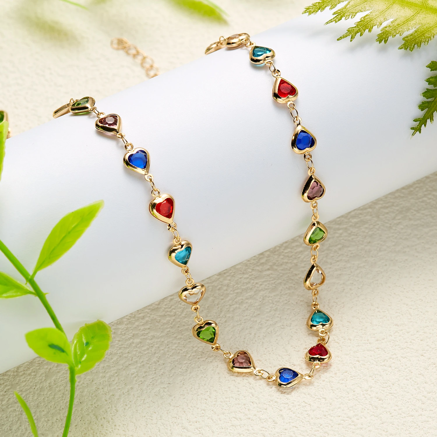 Collar de Corazón de Cristal Multicolor