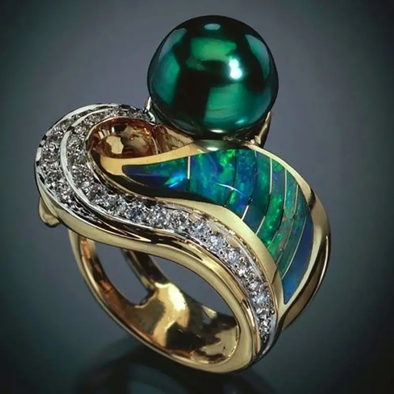 Anillo vintage con zirconia de perla verde