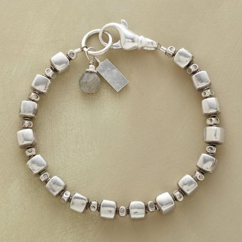 Pulsera de cuentas de cubo de plata vintage