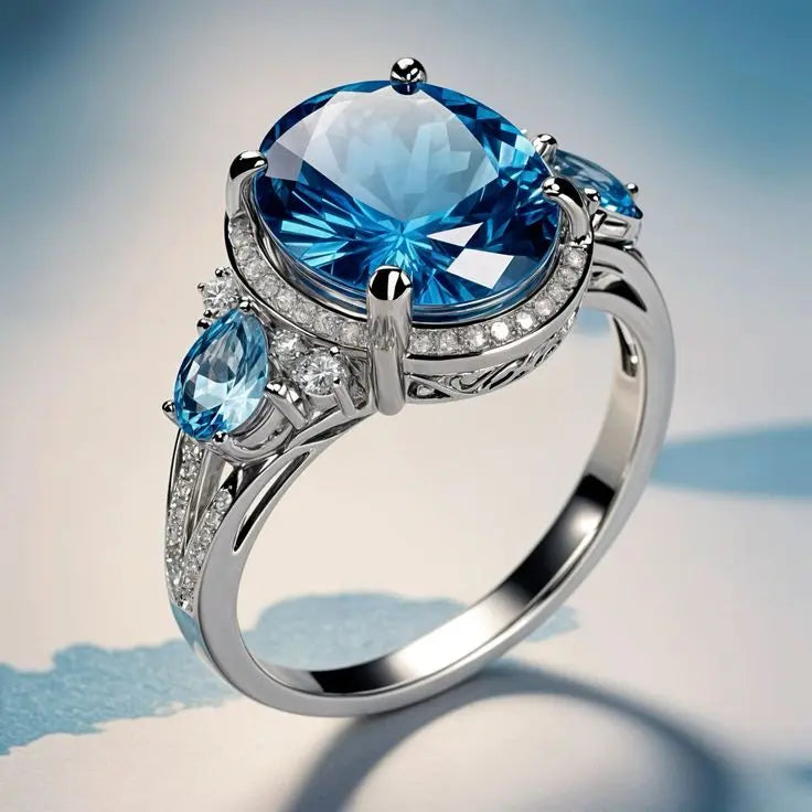 Anillo de Plata Vintage con Cristal Azul