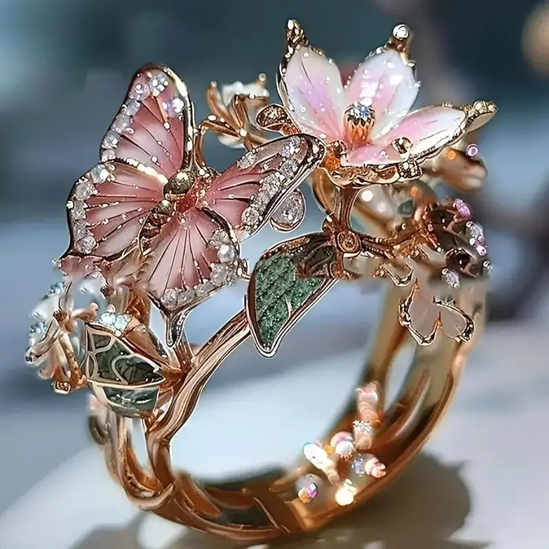 Anillo Mariposa de Naturaleza Brillante con Zirconia