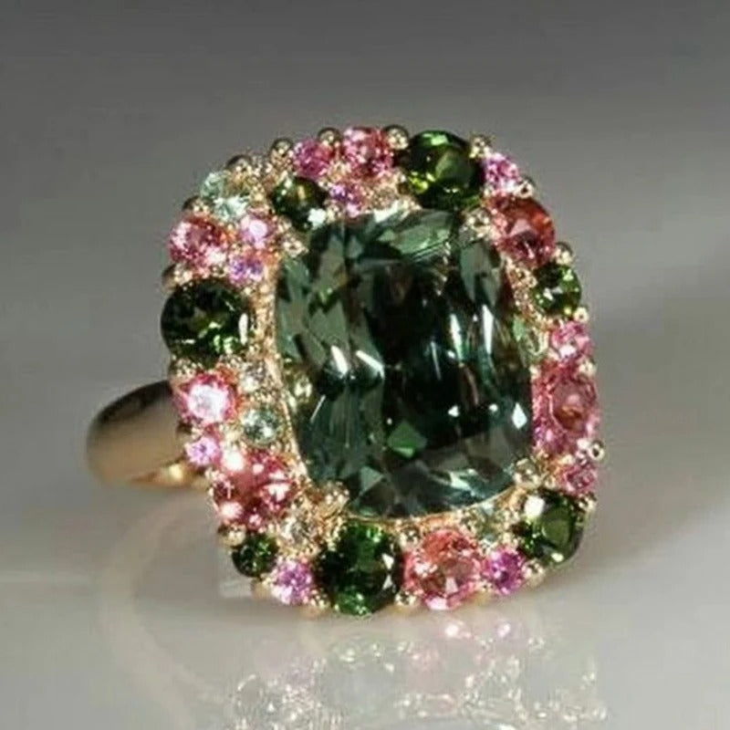 Anillo Vintage Verde y Oro Rosa