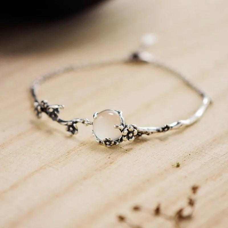 Pulsera de Plata Vintage con Rama de Flor