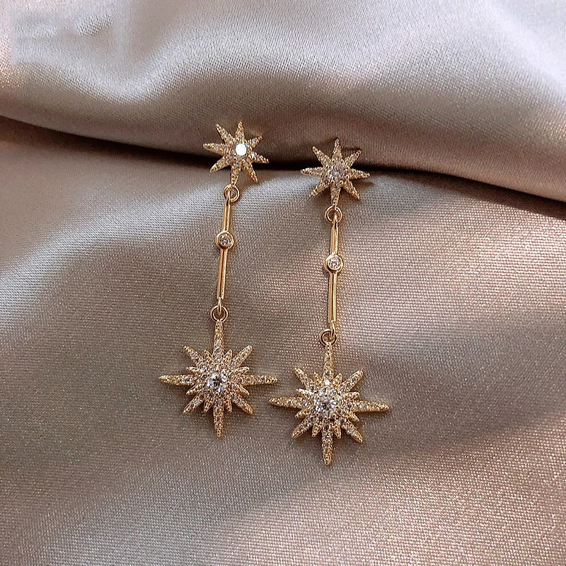 Pendientes de Oro Vintage con Estrella de Cristal