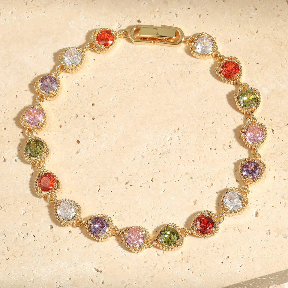 Pulsera Vintage de Corazón Dorado Amor Arcoíris