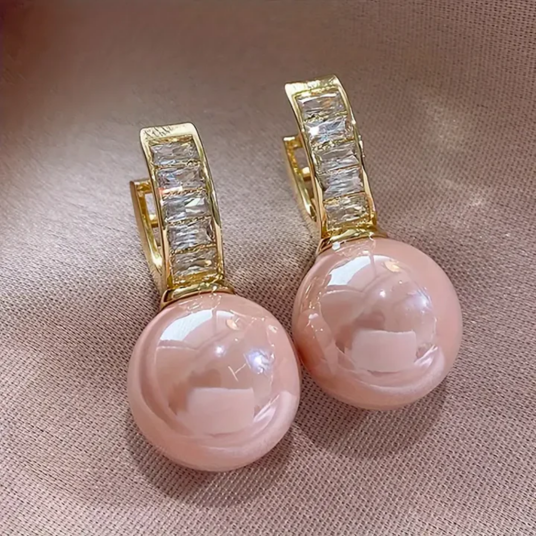 Pendientes de Oro con Perla de Circonita Rosa