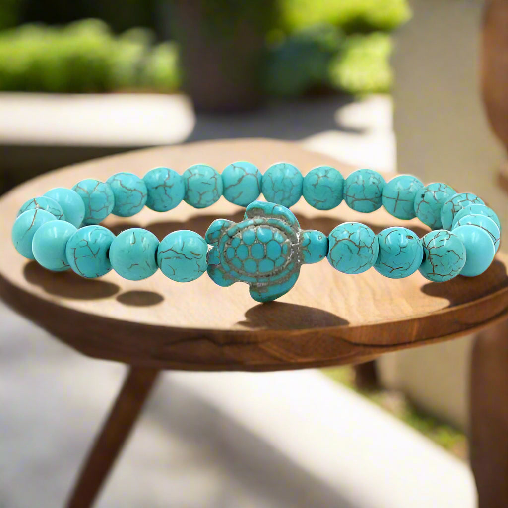 Pulseras Exclusivas con Cuentas de Piedra Natural en Forma de Tortuga